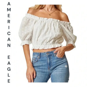 American‎ Eagle Short Sleeve white Crop Top off the shoulder Size Small